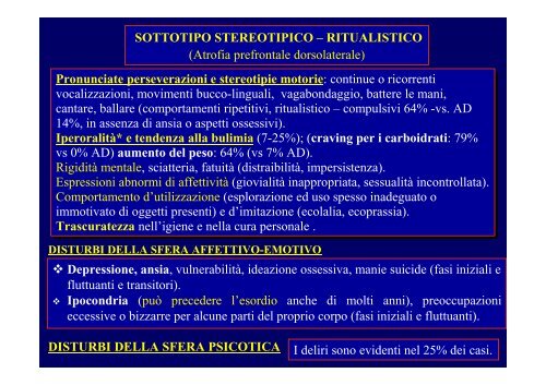 Epidemiologia dei disturbi comportamentali nei diversi tipi di demenza