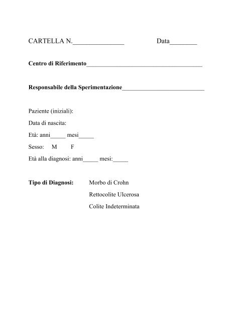 scheda raccolta dati - SIGENP