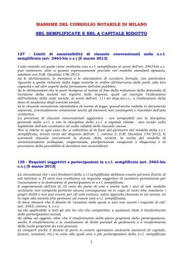 Consiglio Notarile di Milano - Le Massime n. 127 - TuttoCamere.it