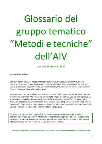 Glossario del gruppo tematico - Associazione Italiana di Valutazione