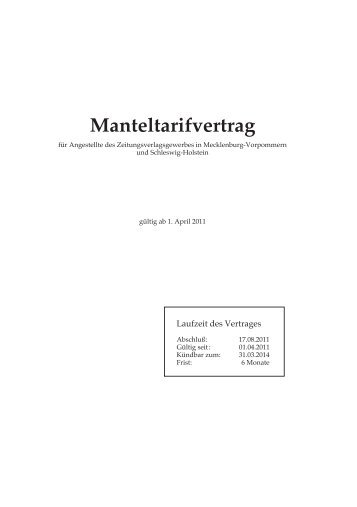 Manteltarifvertrag Mecklenburg-Vorpommern und Schleswig-Holstein