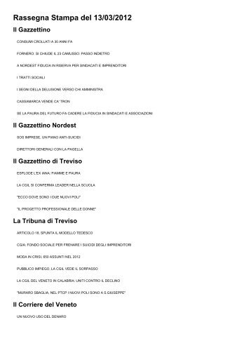 Rassegna stampa del 13.02.2012 - Cisl Treviso
