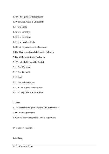 Formale und inhaltliche Präsentation der Themen in den - Intermedien