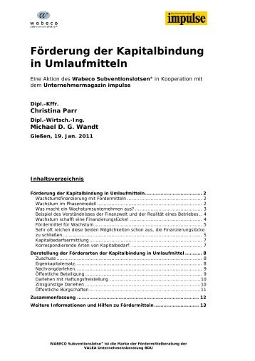 Kapitalbindung in Umlaufmittel - WABECO Subventionslotse