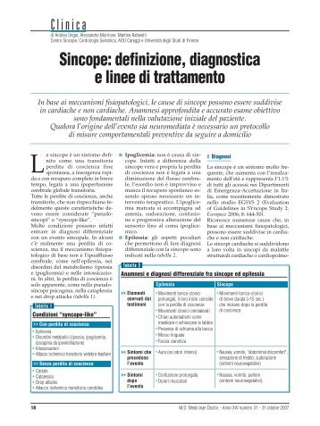 Sincope: definizione, diagnostica e linee di ... - Passoni Editore