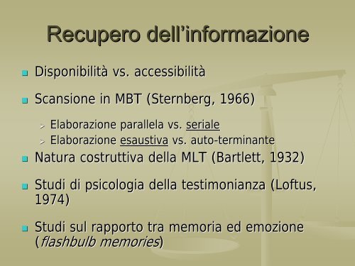 Psicologia della testimonianza - Facoltà di Scienze della Formazione