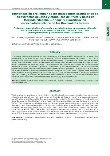 Identificación preliminar de los metabolitos ... - Revista Peruana