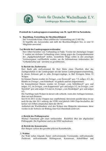 Protokoll der Landesgruppenversammlung vom 30. April 2011 in ...
