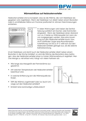 Wärmeeinflüsse auf Heizkostenverteiler