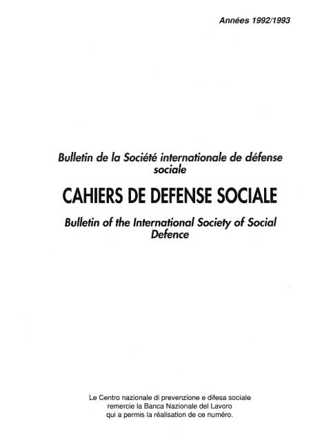 CAHIERS DE DEFENSE SOCIALE