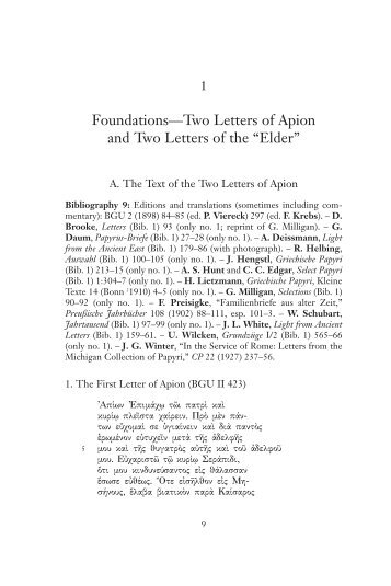 Foundations—Two Letters of Apion and Two Letters of the “Elder”