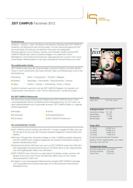 ZEIT CAMPUS Factsheet 2012 - IQ media marketing