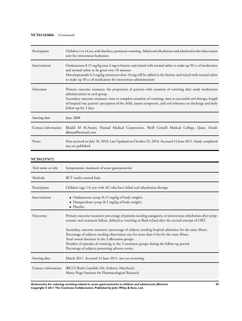 Antiemetics for reducing vomiting related to acute ... - Update Software