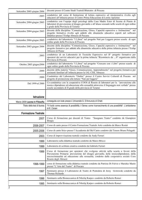 Curriculum Vitae - Didattica Teatrale