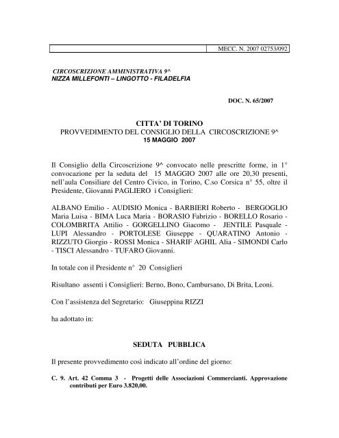 DOC. n. 65/2007 2007 02753/092 approvata il 15 ... - Città di Torino