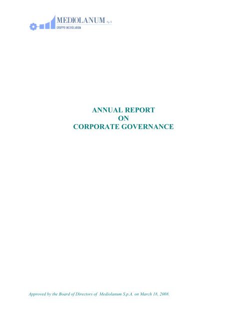 Annual Corporate Governance Report - Mediolanum SpA