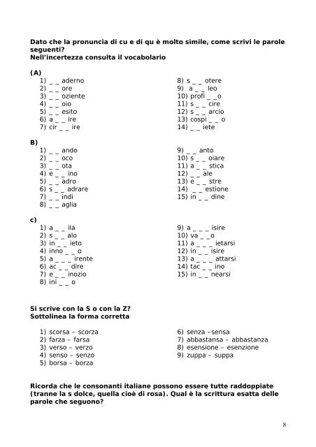 Esercizi di ortografia - Maestra Sabry