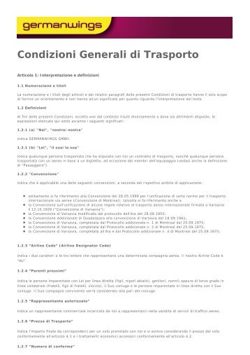 Condizioni Generali di Trasporto - Germanwings