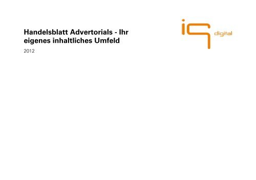 Handelsblatt Advertorials - Ihr eigenes inhaltliches Umfeld