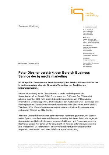 Peter Diesner verstärkt  den Bereich Business ... - IQ media marketing