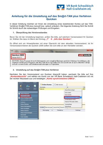 Quicken - VR Bank Schwäbisch Hall-Crailsheim eG