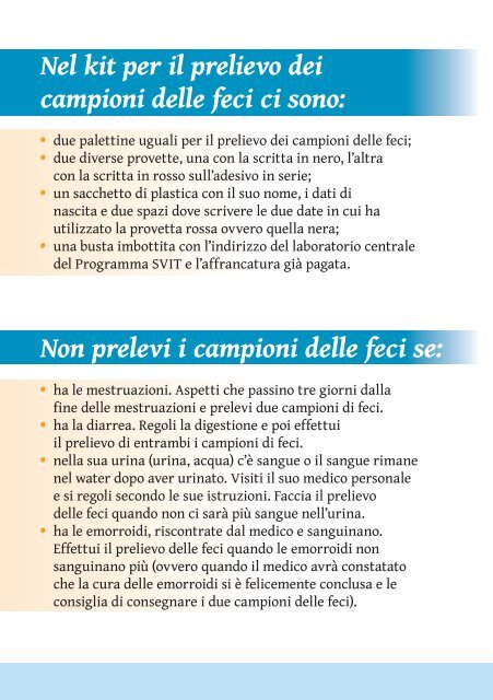 Istruzioni per il prelievo dei campioni di feci - Program Svit