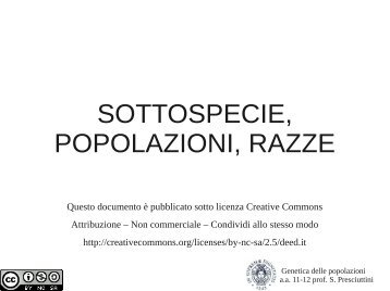 SOTTOSPECIE, POPOLAZIONI, RAZZE