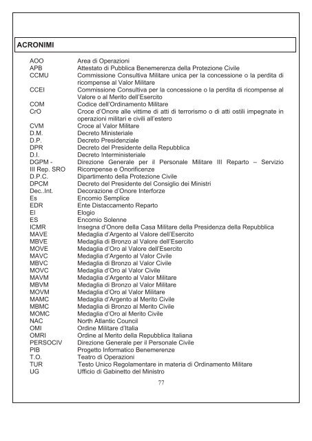 Guida pratica alle ricompense, alle onorificenze, alle distinzioni