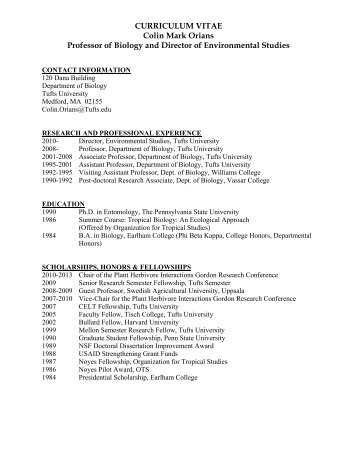 CURRICULUM VITAE Colin Mark Orians Professor ... - Tufts University