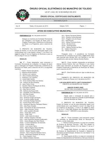 ATOS DO EXECUTIVO MUNICIPAL - Toledo - Estado do Paraná