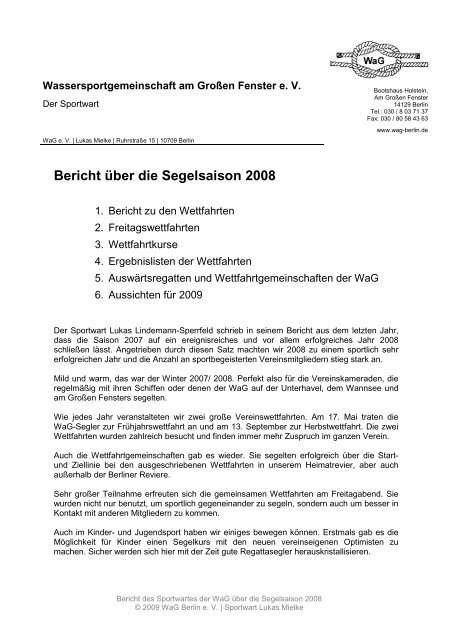 Segelsaison 2008 - Wassersportgemeinschaft am Großen Fenster e ...