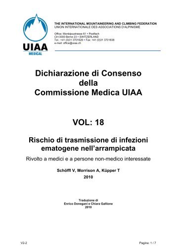 Dichiarazione di Consenso della Commissione Medica UIAA VOL: 18