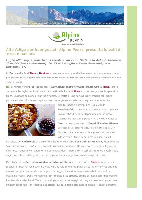 Estate per buongustai a Tires e Racines - Alpine Pearls