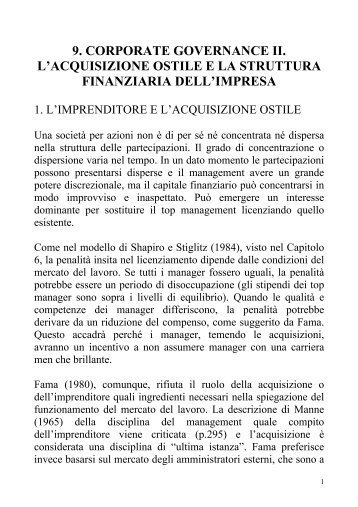 9. corporate governance ii. l'acquisizione ostile e la struttura ...