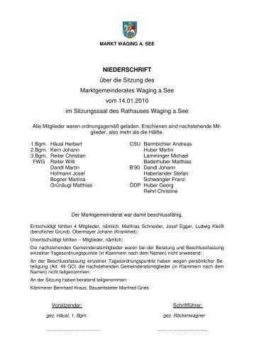 NIEDERSCHRIFT über die Sitzung des ... - Waging am See