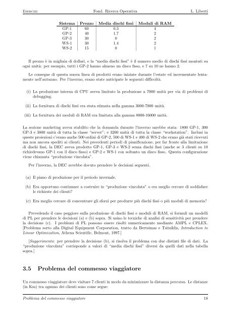 Esercizi e Laboratori di Ricerca Operativa - Lix