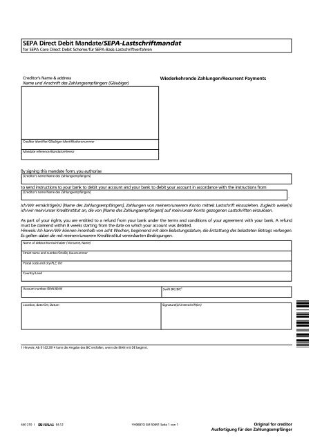 SEPA Direct Debit Mandate/SEPA-Lastschriftmandat - VR-Bank ...