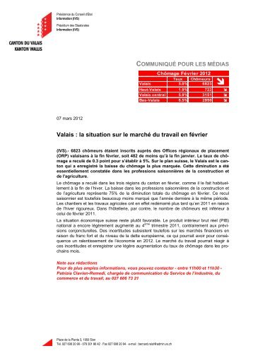 Valais : la situation sur le marché du travail en février - Etat du Valais