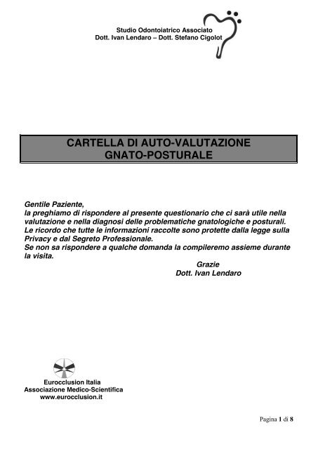 Auto-Valutazione Gnato-Posturale - Lo Studio