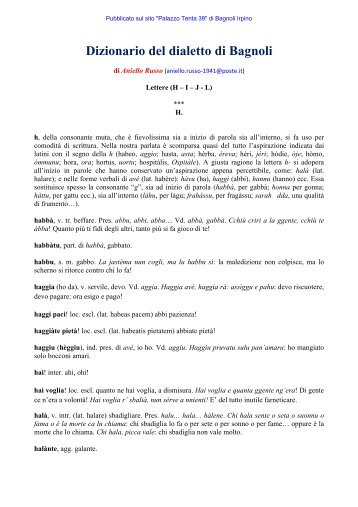 Dizionario del dialetto di Bagnoli Irpino - Palazzotenta39.It