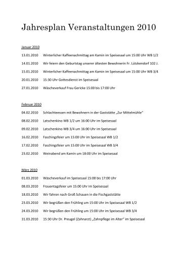 Jahresplan Veranstaltungen 2010