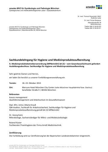 Sachkundelehrgang für Hygiene und Medizinprodukteaufbereitung