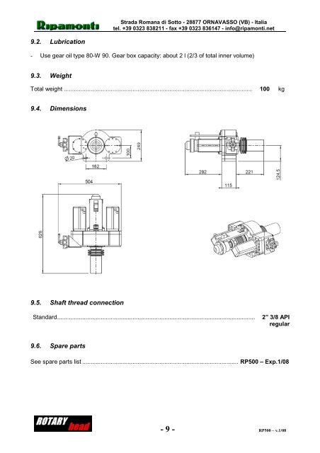 HYDRAULIC ROTARY HEAD RP-500 series User and ... - Anzeve