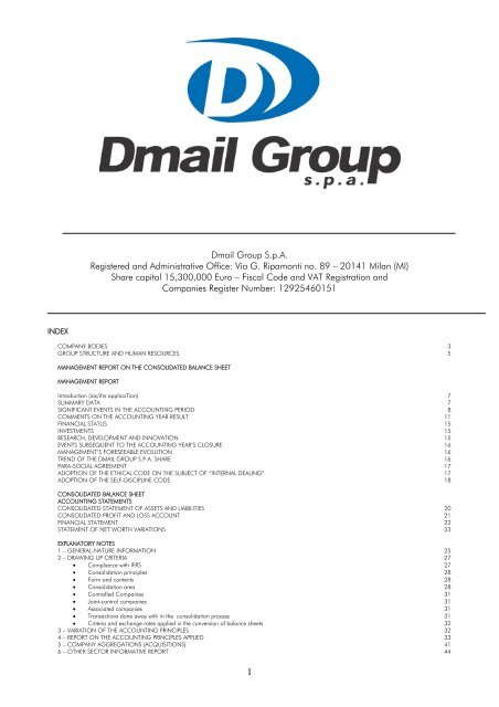 report, Board of Statutory auditors - Dmail Group Spa