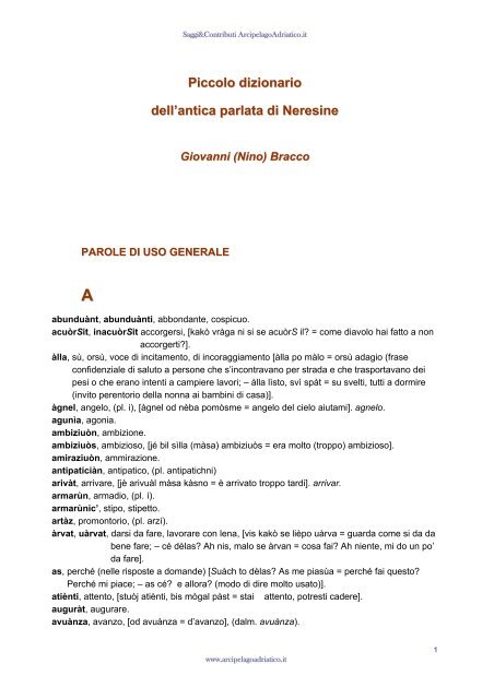 Parole di uso generale - Arcipelago Adriatico