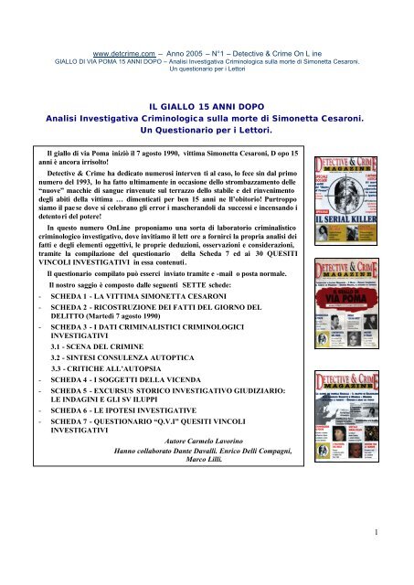 1 IL GIALLO 15 ANNI DOPO Analisi Investigativa ... - Serial killer