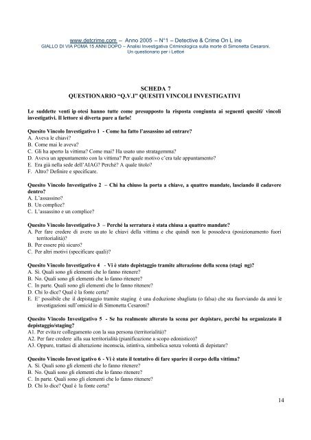 1 IL GIALLO 15 ANNI DOPO Analisi Investigativa ... - Serial killer