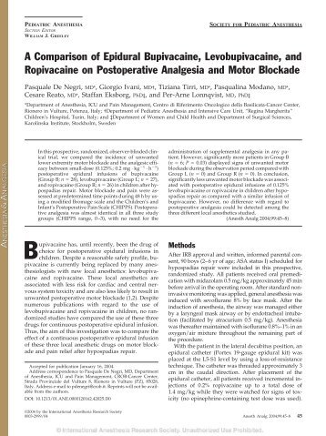 A Comparison of Epidural Bupivacaine, Levobupivacaine, and ...