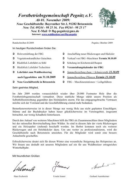 Forstbetriebsgemeinschaft Pegnitz E.V. Ab 01