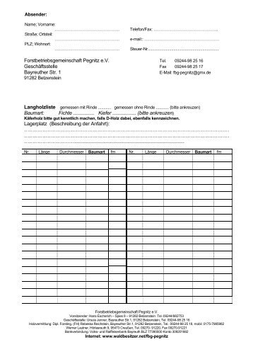 Holzaufnahmeliste für Langholz - Waldbesitzer.net
